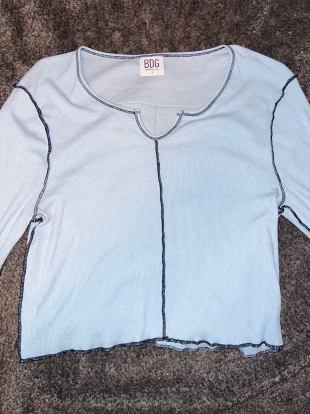 BDG Pale Blue Long Sleeve Top with Black Contrast Seams